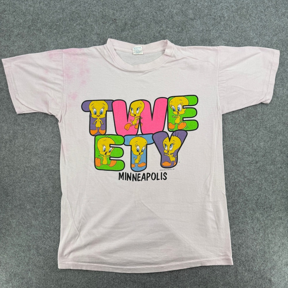 American Marketing Works T-Shirt Men L Pink Vintage 1991 Tweety Minneapolis Fair